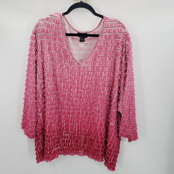 Maggie Barnes ruffle layered knit top womens plus size 5x pink ombre 3/4 sleeve - Picture 10 of 10